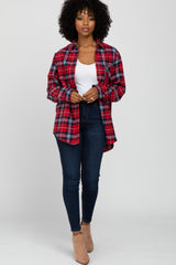 Red Plaid Button Up Flannel Top