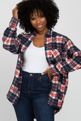 Navy Plaid Button Up Flannel Top