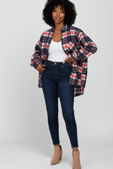 Navy Plaid Button Up Flannel Top