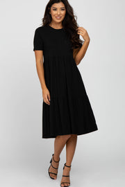 Black Ribbed Tiered Dress