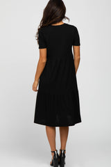 Black Ribbed Tiered Dress