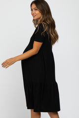 Black Ribbed Tiered Maternity Dress