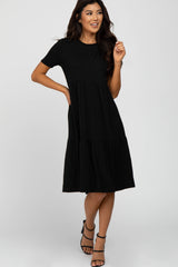 Black Ribbed Tiered Dress