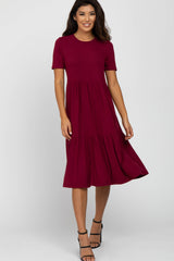 Burgundy Ribbed Tiered Maternity Dress