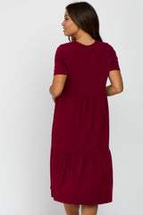 Burgundy Ribbed Tiered Maternity Dress