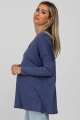 Blue V-Neck Maternity Top