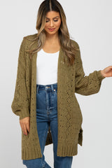 Olive Pointelle Knit Maternity Cardigan