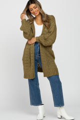 Olive Pointelle Knit Cardigan