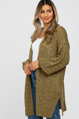 Olive Pointelle Knit Cardigan