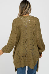 Olive Pointelle Knit Cardigan