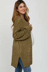 Olive Pointelle Knit Maternity Cardigan