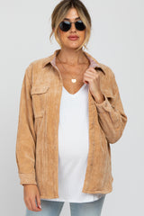 Camel Reversible Maternity Shirt Jacket