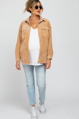 Camel Reversible Maternity Shirt Jacket