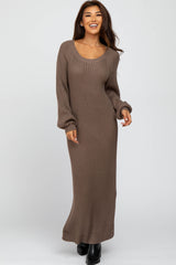 Taupe Side Slit Maternity Maxi Sweater Dress