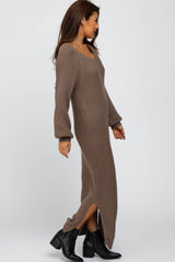 Taupe Side Slit Maxi Sweater Dress