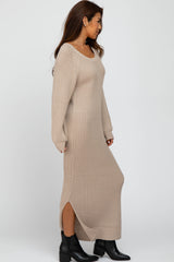 Beige Side Slit Maxi Sweater Dress