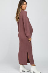 Mauve Side Slit Maternity Maxi Sweater Dress