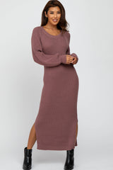 Mauve Side Slit Maxi Sweater Dress