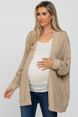 Beige Cuff Sleeve Maternity Cardigan