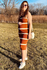 Rust Striped Sleeveless Sweater Maternity Midi Dress