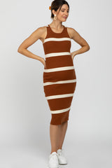 Rust Striped Sleeveless Sweater Maternity Midi Dress