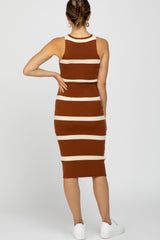 Rust Striped Sleeveless Sweater Maternity Midi Dress