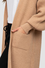 Taupe Bubble Sleeve Long Cardigan