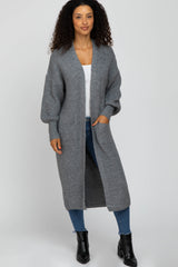 Heather Grey Bubble Sleeve Long Maternity Cardigan