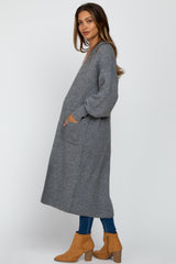 Heather Grey Bubble Sleeve Long Maternity Cardigan