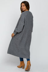 Heather Grey Bubble Sleeve Long Maternity Cardigan