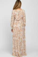 Taupe Floral Chiffon Maternity Maxi Dress