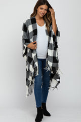 Ivory Plaid Fringe Maternity Poncho