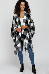 Ivory Plaid Fringe Maternity Poncho