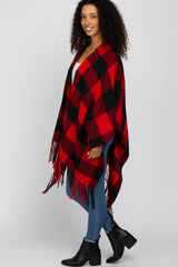 Red Plaid Fringe Poncho