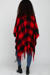 Red Plaid Fringe Poncho