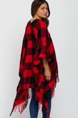 Red Plaid Fringe Maternity Poncho