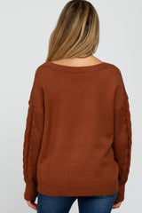 Camel Knit Braided Sleeve Maternity Sweater