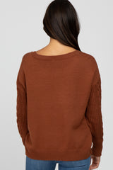 Camel Knit Braided Sleeve Sweater