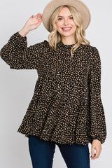 Black Animal Print Mock Neck Tiered Top