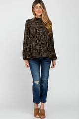 Black Animal Print Mock Neck Tiered Maternity Top