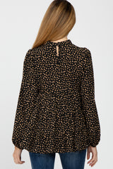 Black Animal Print Mock Neck Tiered Maternity Top