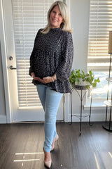 Black Animal Print Mock Neck Tiered Maternity Top