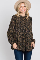 Black Animal Print Mock Neck Tiered Top