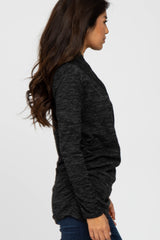 Black Soft Heathered Draped Wrap Nursing Top