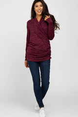 Burgundy Soft Heathered Draped Wrap Maternity/Nursing Top