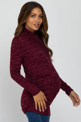 Burgundy Soft Heathered Draped Wrap Maternity/Nursing Top