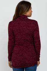 Burgundy Soft Heathered Draped Wrap Maternity/Nursing Top