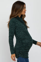 Green Soft Heathered Draped Wrap Maternity/Nursing Top