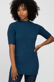 Teal Soft Brushed Knit Mock Neck Top