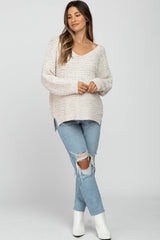 Ivory V-Neck Side Slit Thick Knit Maternity Sweater